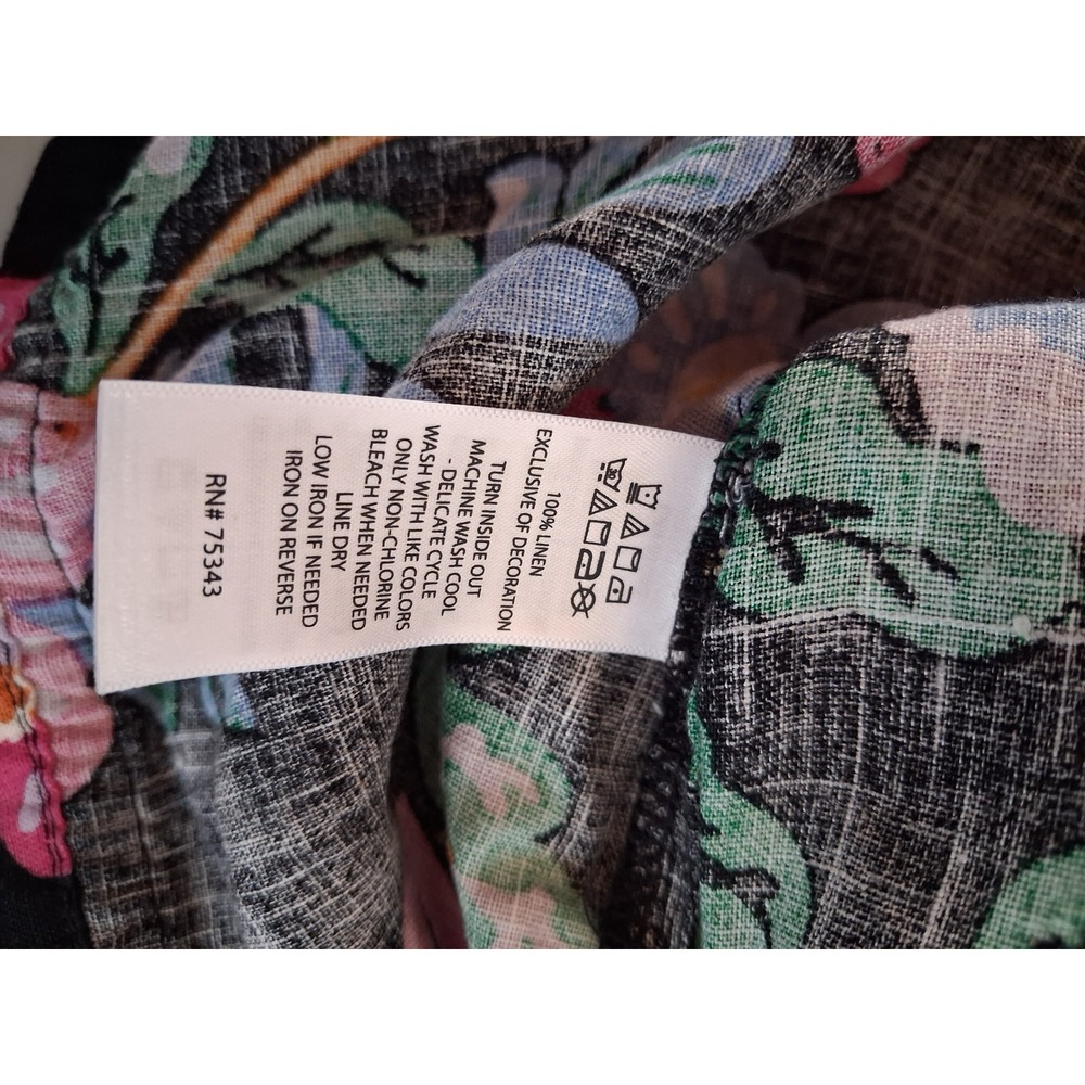 C&C California 100%Linen Euro Summer Womens size Large Floral Ballon Sleeve Top - Picture 11 of 12